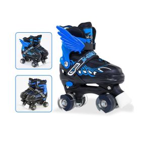 Children Adjustable Skates Roller Skates Boys Girls Kid's Roller  4-Wheels Outdoor Sports Skates (Option: Flash wheel-Blue-L)