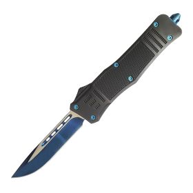Automatic OTF Knife w/ Belt Clip (Color: Blue Anodized, size: large)