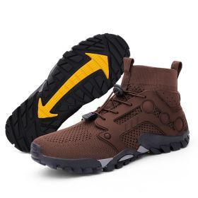 Outdoor Large Size Hiking Shoes Men's Lightweight High-top (Option: L2026 Brown-43)