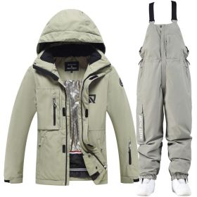 Men's And Women's Winter Outdoors Veneer Double Board Ski Suit (Option: Green Top And Green Pants-XL)