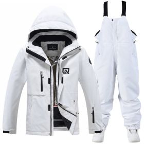 Men's And Women's Winter Outdoors Veneer Double Board Ski Suit (Option: White Top And White Pants-XL)